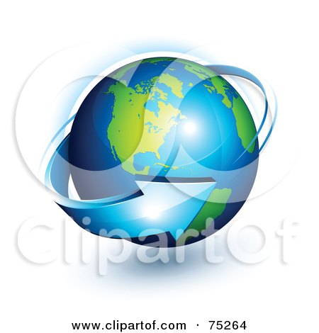 Royalty-Free (RF) Clipart Illustration Of A 3d Blue Arrow Spiraling Around A 3d Earth by beboy