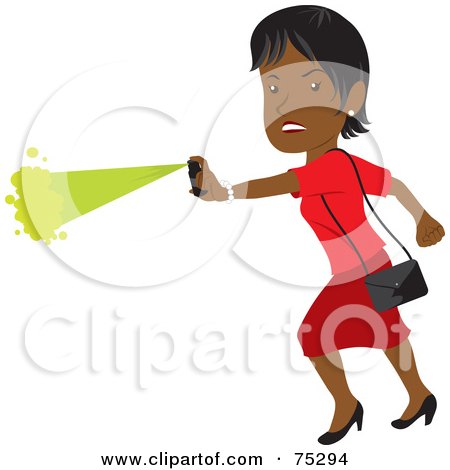 Royalty-Free (RF) Clipart Illustration of a Tough African American Woman Defending Herself With Pepper Spray by Rosie Piter