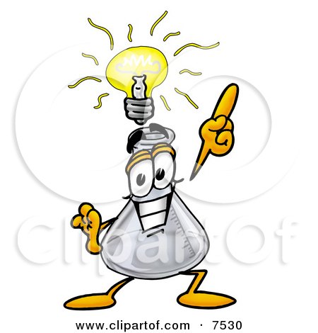 Clipart Picture of an Erlenmeyer Conical Laboratory Flask Beaker Mascot Cartoon Character With a Bright Idea by Mascot Junction