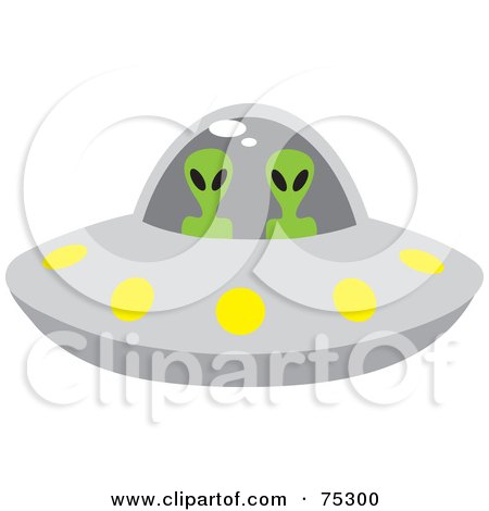 Royalty-Free (RF) Clipart Illustration of Two Alien Beings Flying A Saucer by Rosie Piter