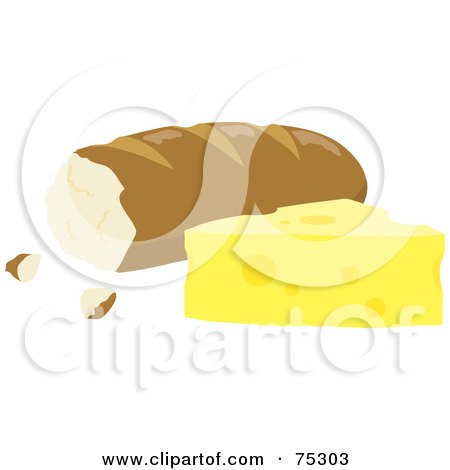 Royalty-Free (RF) Clipart Illustration of a Cheese Wedge With French Bread by Rosie Piter
