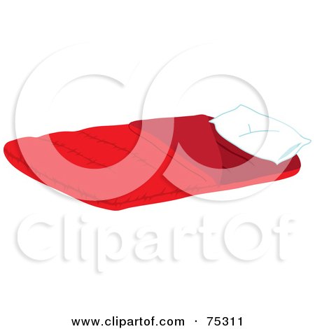 Royalty-Free (RF) Clipart Illustration of a Fluffy White Pillow On A Red Sleeping Bag by Rosie Piter