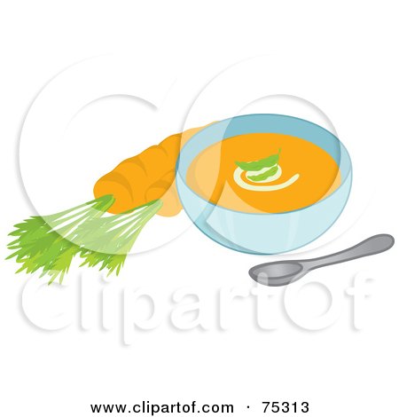 Royalty-Free (RF) Clipart Illustration of a Bowl Of Carrot Soup With A Swirl And Seasoning Garnish by Rosie Piter