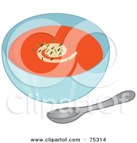 Royalty-Free (RF) Clipart Illustration of a Bowl Of Tomato Soup With A Swirl And Seasoning Garnish by Rosie Piter