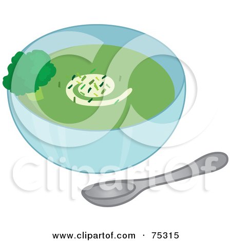 Royalty-Free (RF) Clipart Illustration of a Bowl Of Broccoli Soup With A Swirl And Seasoning Garnish by Rosie Piter