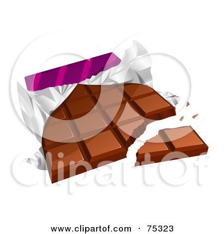 Royalty-Free (RF) Clipart Illustration of a Broken Chocolate Candy Bar With A Torn Wrapper by Oligo