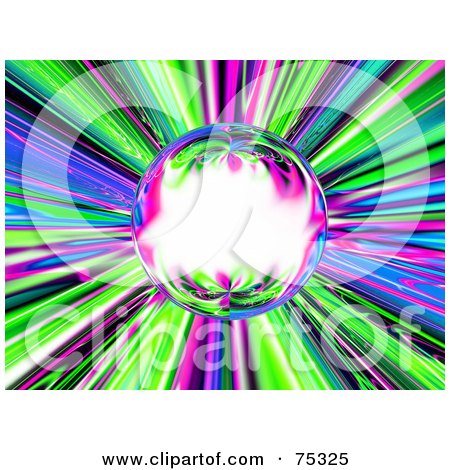 Royalty-Free (RF) Clipart Illustration of an Orb Of Light in a Tunnel of Green, Pink And Blue Streaks by ShazamImages
