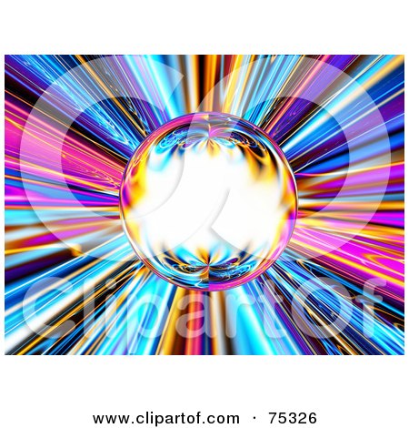 Royalty-Free (RF) Clipart Illustration of an Orb Of Light in a Tunnel of Blue, Orange And Pink Streaks by ShazamImages
