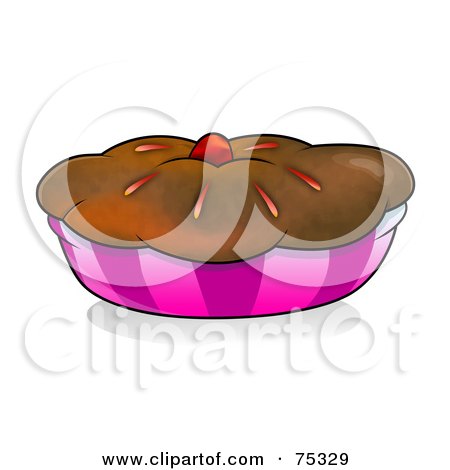 Royalty-Free (RF) Clipart Illustration of a Chocolate Crusted Pie Or Muffin In A Pink Wrapper by YUHAIZAN YUNUS