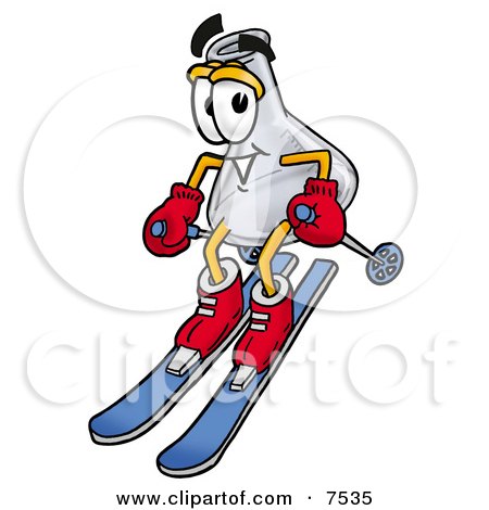 Clipart Picture of an Erlenmeyer Conical Laboratory Flask Beaker Mascot Cartoon Character Skiing Downhill by Mascot Junction