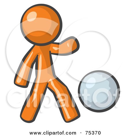 Royalty-Free (RF) Clipart Illustration of an Orange Man Kicking A White Ball by Leo Blanchette