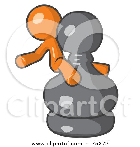 Royalty-Free (RF) Clipart Illustration of an Orange Man Sitting On A Giant Chess Pawn by Leo Blanchette