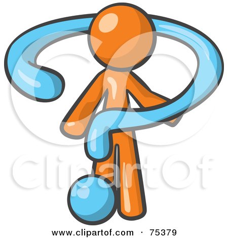 Royalty-Free (RF) Clipart Illustration of an Orange Man Draped In A Blue Question Mark by Leo Blanchette