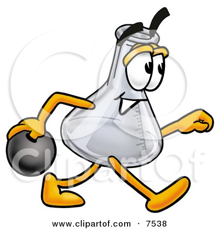Clipart Picture of an Erlenmeyer Conical Laboratory Flask Beaker Mascot Cartoon Character Holding a Bowling Ball by Mascot Junction