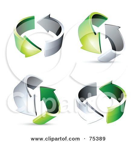 Royalty-Free (RF) Clipart Illustration of a Digital Collage Of Circling Chrome And Green Arrows At Different Angles by beboy