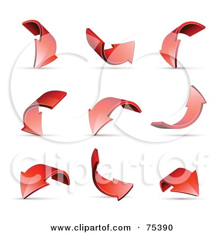 Royalty-Free (RF) Clipart Illustration of a Digital Collage Of Turning And Curving Red 3d Arrows With Shadows by beboy