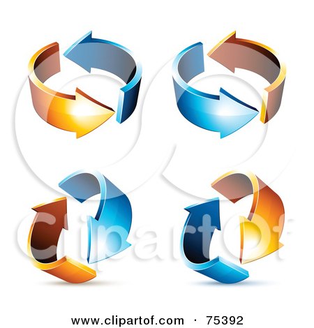 Royalty-Free (RF) Clipart Illustration of a Digital Collage Of Circling Blue And Orange Arrows At Different Angles by beboy