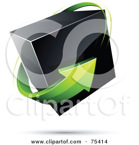 Royalty-Free (RF) Clipart Illustration of a Pre-Made Business Logo Of A Green Arrow Around A Black Box On White by beboy