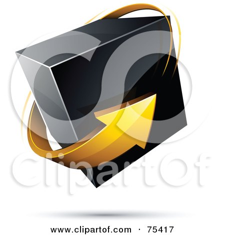Royalty-Free (RF) Clipart Illustration of a Pre-Made Business Logo Of A Yellow Arrow Around A Black Box On White by beboy