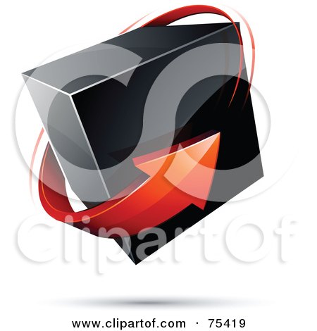 Royalty-Free (RF) Clipart Illustration of a Pre-Made Business Logo Of A Red Arrow Around A Black Box On White by beboy