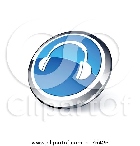 Royalty-Free (RF) Clipart Illustration Of A Round Blue And Chrome 3d Headphones Web Site Button by beboy