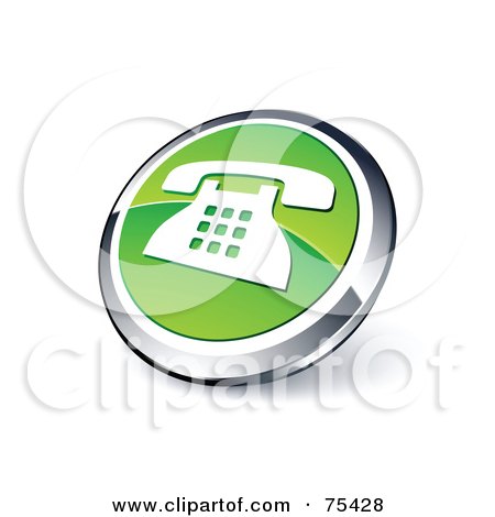 Royalty-Free (RF) Clipart Illustration Of A Round Green And Chrome 3d Desk Phone Web Site Button by beboy