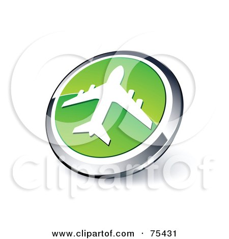 Royalty-Free (RF) Clipart Illustration Of A Round Green And Chrome 3d Airliner Web Site Button by beboy