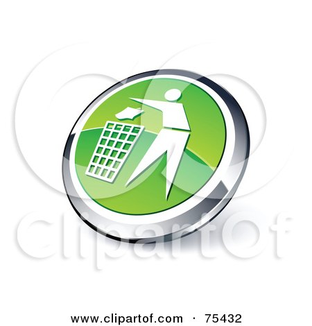 Royalty-Free (RF) Clipart Illustration Of A Round Green And Chrome 3d Tossing Garbage Web Site Button by beboy