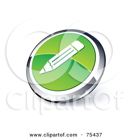 Royalty-Free (RF) Clipart Illustration Of A Round Green And Chrome 3d Pencil Web Site Button by beboy
