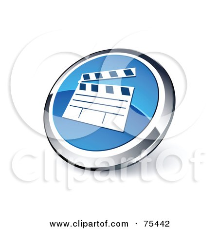 Royalty-Free (RF) Clipart Illustration Of A Round Blue And Chrome 3d Movie Clapper Web Site Button by beboy