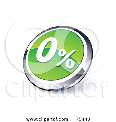 Royalty-Free (RF) Clipart Illustration Of A Round Green And Chrome 3d Zero Percent Web Site Button by beboy