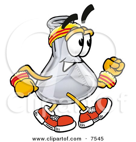 Clipart Picture of an Erlenmeyer Conical Laboratory Flask Beaker Mascot Cartoon Character Speed Walking or Jogging by Mascot Junction