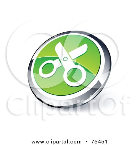 Royalty-Free (RF) Clipart Illustration Of A Round Green And Chrome 3d Scissors Web Site Button by beboy