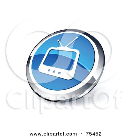 Royalty-Free (RF) Clipart Illustration Of A Round Blue And Chrome 3d Box TV Web Site Button by beboy
