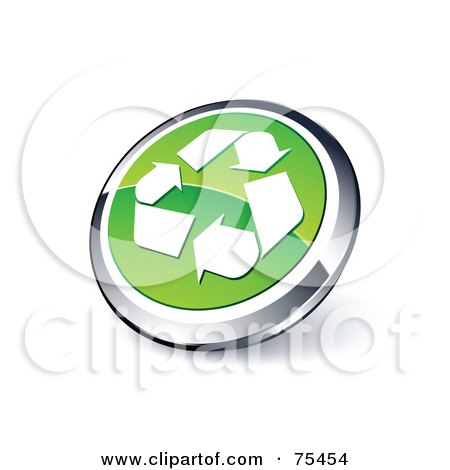 Royalty-Free (RF) Clipart Illustration Of A Round Green And Chrome 3d Recycle Web Site Button by beboy