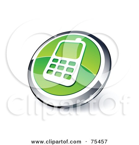 Royalty-Free (RF) Clipart Illustration Of A Round Green And Chrome 3d Cellular Phone Web Site Button by beboy