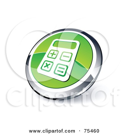 Royalty-Free (RF) Clipart Illustration Of A Round Green And Chrome 3d Calculator Web Site Button by beboy