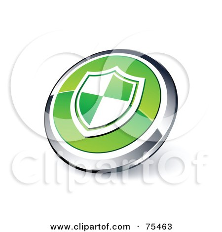 Royalty-Free (RF) Clipart Illustration Of A Round Green And Chrome 3d Shield Web Site Button by beboy