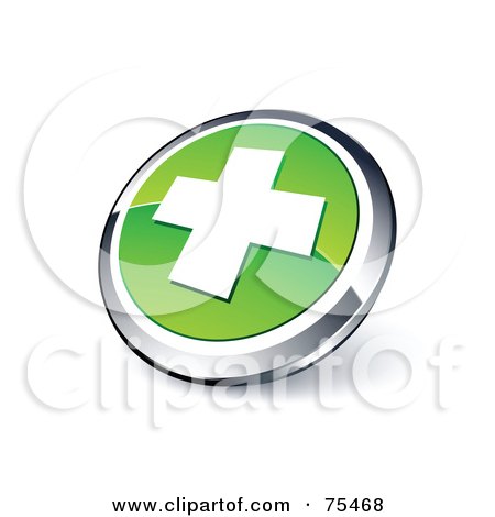 Royalty-Free (RF) Clipart Illustration Of A Round Green And Chrome 3d Medical Cross Web Site Button by beboy