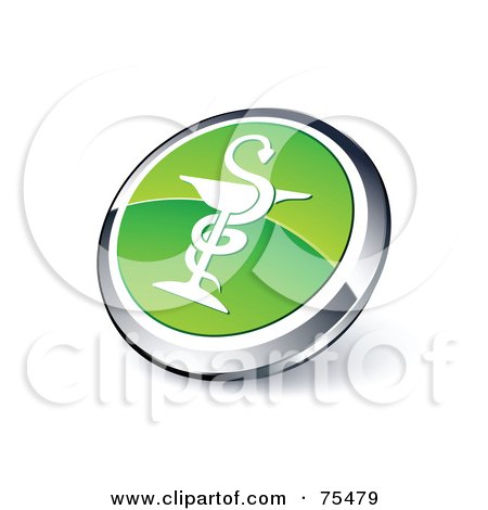 Royalty-Free (RF) Clipart Illustration Of A Round Green And Chrome 3d Caduceus Web Site Button by beboy
