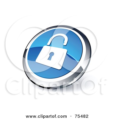 Royalty-Free (RF) Clipart Illustration Of A Round Blue And Chrome 3d Open Padlock Web Site Button by beboy