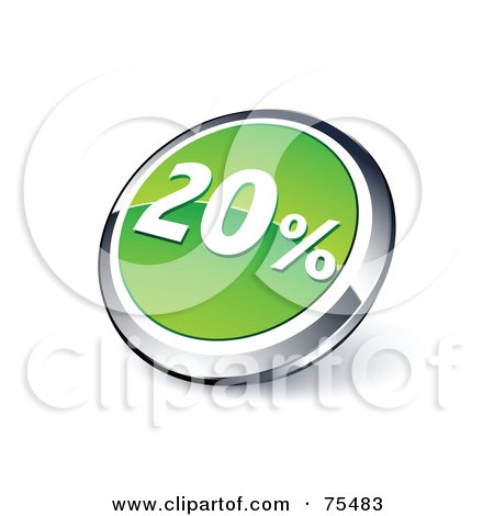 Royalty-Free (RF) Clipart Illustration Of A Round Green And Chrome 3d Twenty Percent Web Site Button by beboy