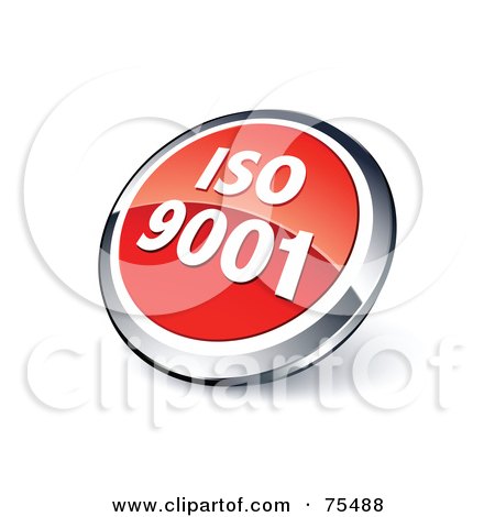 Royalty-Free (RF) Clipart Illustration Of A Round Red And Chrome 3d ISO 9001 Web Site Button by beboy
