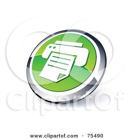 Royalty-Free (RF) Clipart Illustration Of A Round Green And Chrome 3d Printer Web Site Button by beboy