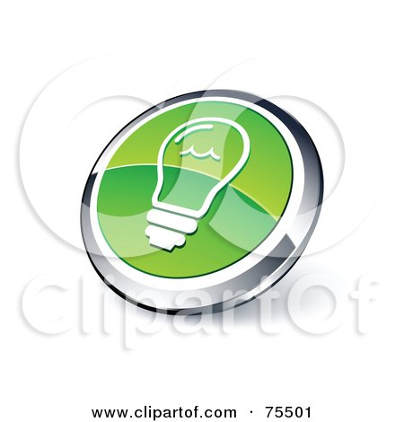 Royalty-Free (RF) Clipart Illustration Of A Round Green And Chrome 3d Light Bulb Web Site Button by beboy