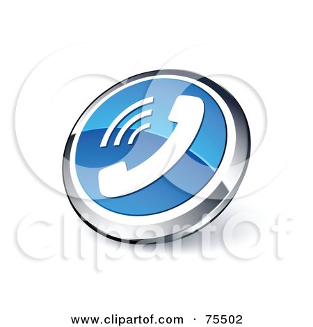 Royalty-Free (RF) Clipart Illustration Of A Round Blue And Chrome 3d Telephone Web Site Button by beboy