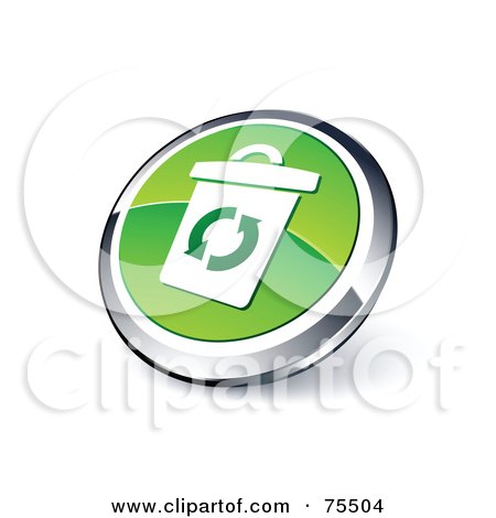 Royalty-Free (RF) Clipart Illustration Of A Round Green And Chrome 3d Recyce Bin Web Site Button by beboy