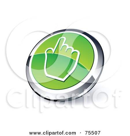 Royalty-Free (RF) Clipart Illustration Of A Round Green And Chrome 3d Hand Cursor Web Site Button by beboy