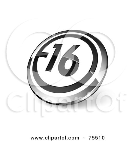 Royalty-Free (RF) Clipart Illustration Of A Round Black, White And Chrome 3d 16 Web Site Button by beboy