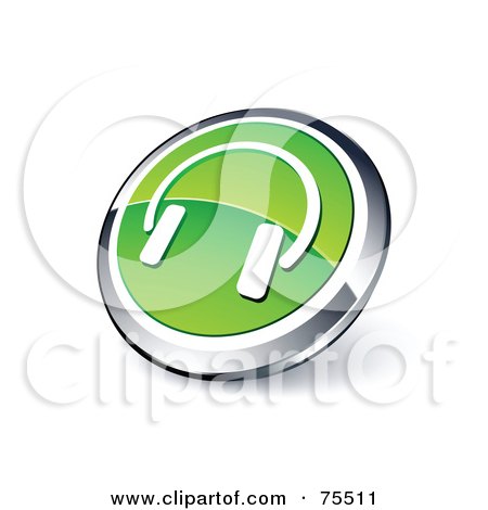 Royalty-Free (RF) Clipart Illustration Of A Round Green And Chrome 3d Headphones Web Site Button by beboy